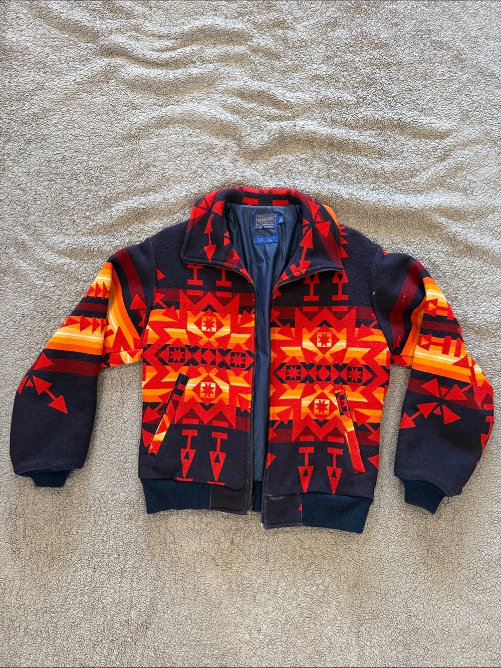 Pendleton Men’s Navy Red Orange Southwestern Zip Sweater Jacket